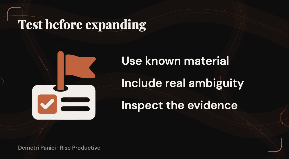 A proposed pilot uses known material and a representative ambiguity before inspecting the evidence.