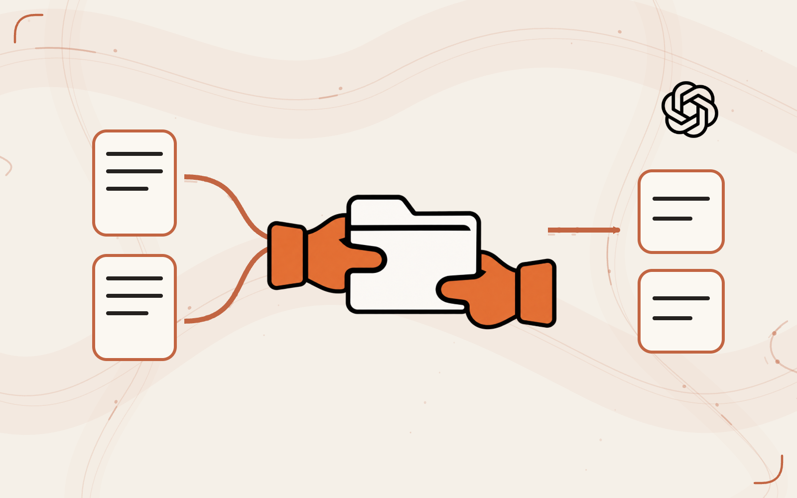 Source pages connect to a folder passed between contributors, then to shared work records.