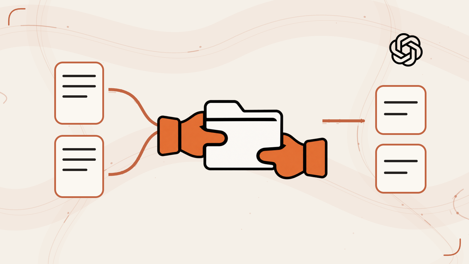 Source pages connect to a folder passed between contributors, then to shared work records.