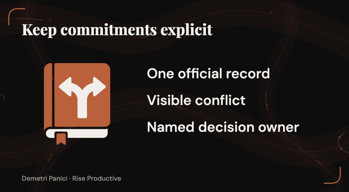A decision record identifies the official source, any conflicting information, and the decision owner.