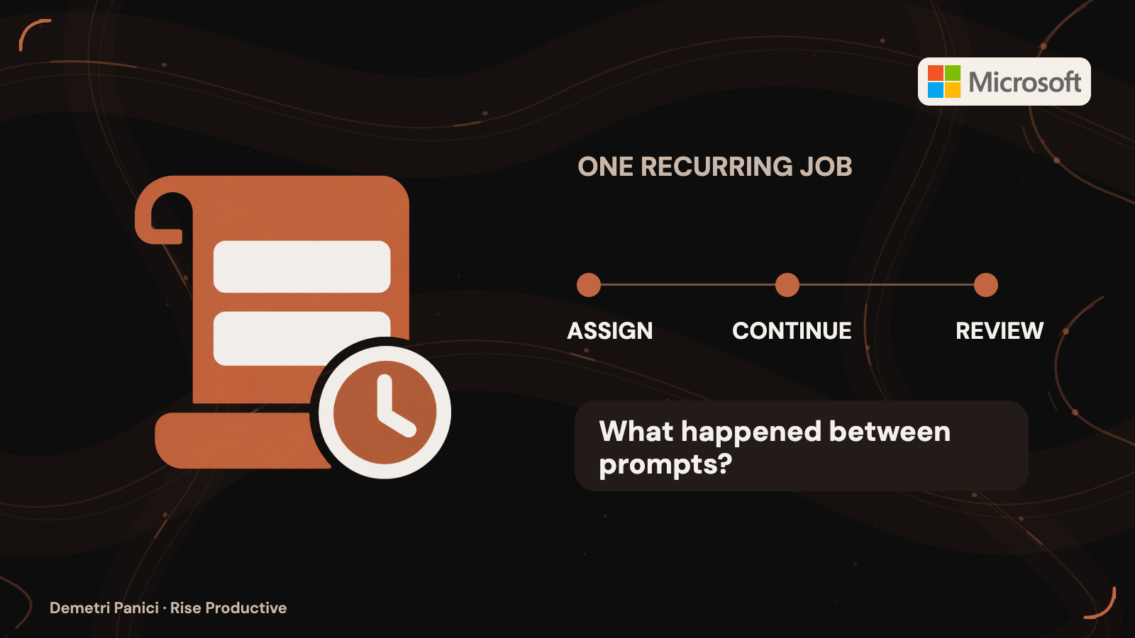 A recurring Copilot assignment leaves a trace of actions between prompts.