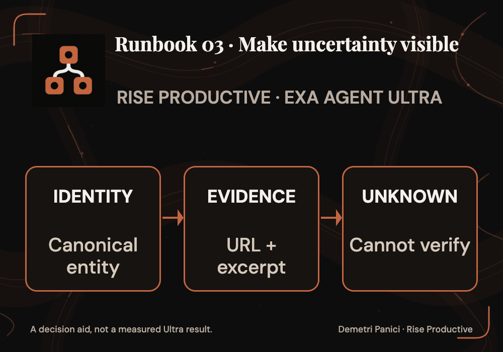 Schema separates canonical identity, source evidence and explicitly unknown fields.