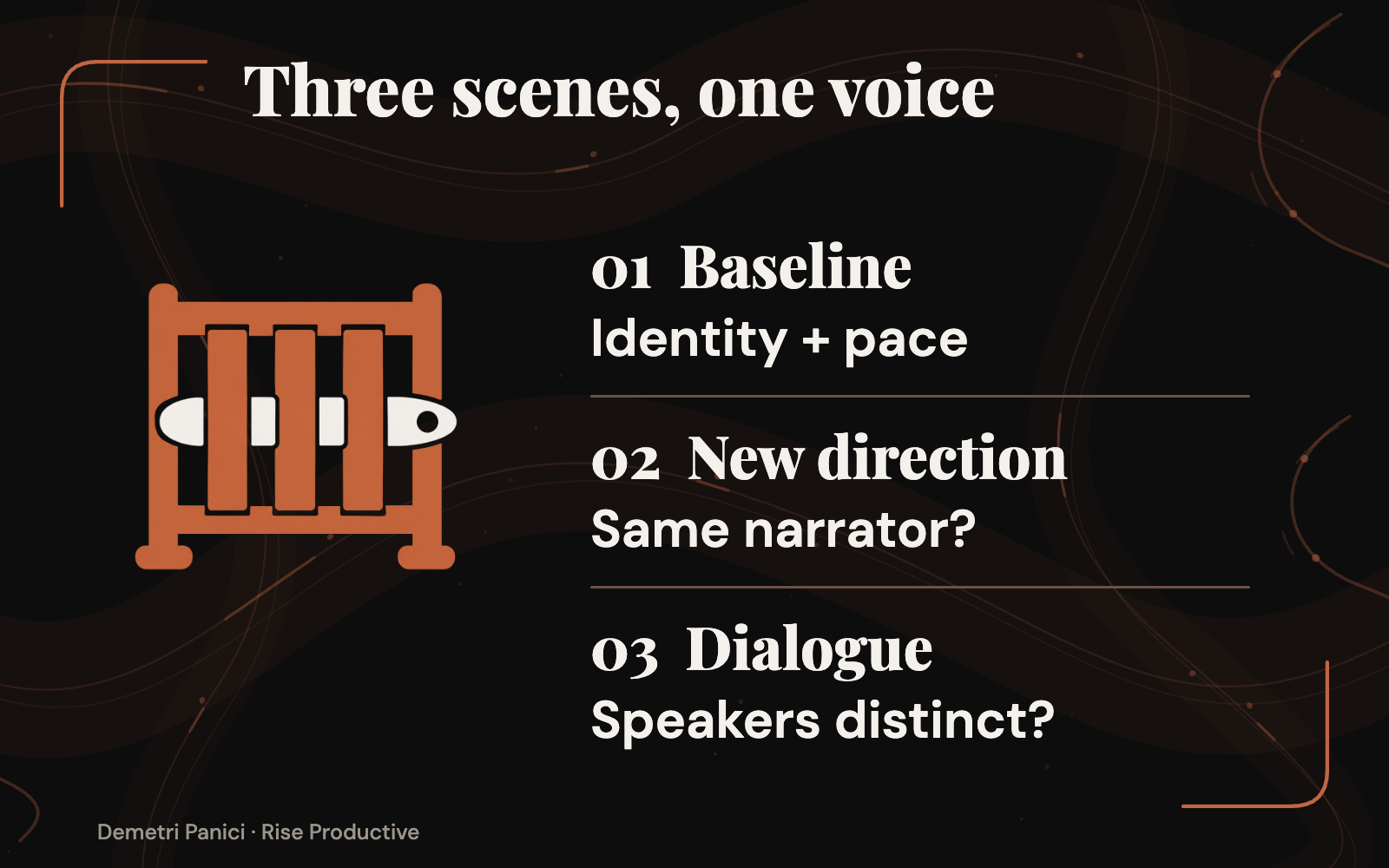 Three proposed scenes probe baseline voice identity, changed direction and speaker separation.