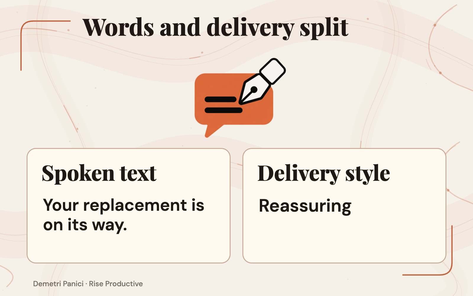Approved spoken words and delivery instructions occupy separate parts of a TTS request.