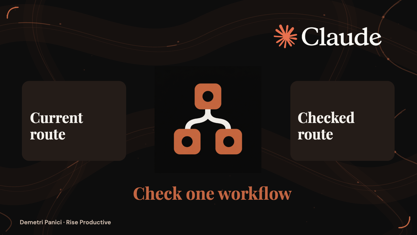 Claude identity above a workflow branch between a current model route and a checked route.