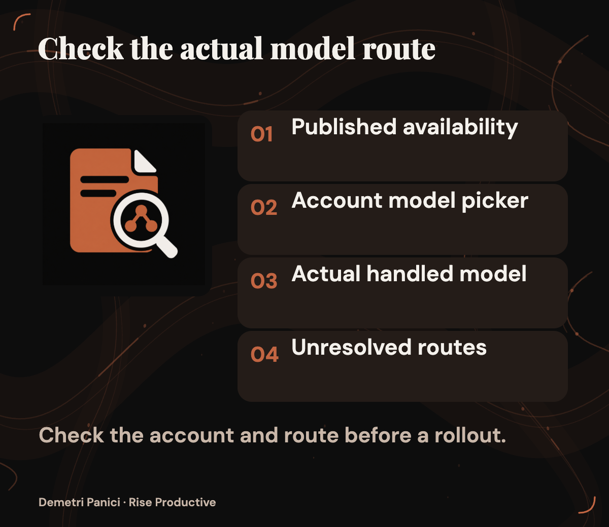 Published availability, account-specific model selection, and evidence of the model that handled a run are three separate checks.
